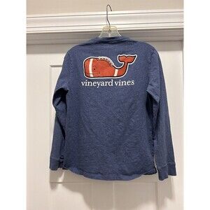 Vineyard Vines Boys Blue Blazer Football Whale Graphic Long Sleeve Pocket Shirt